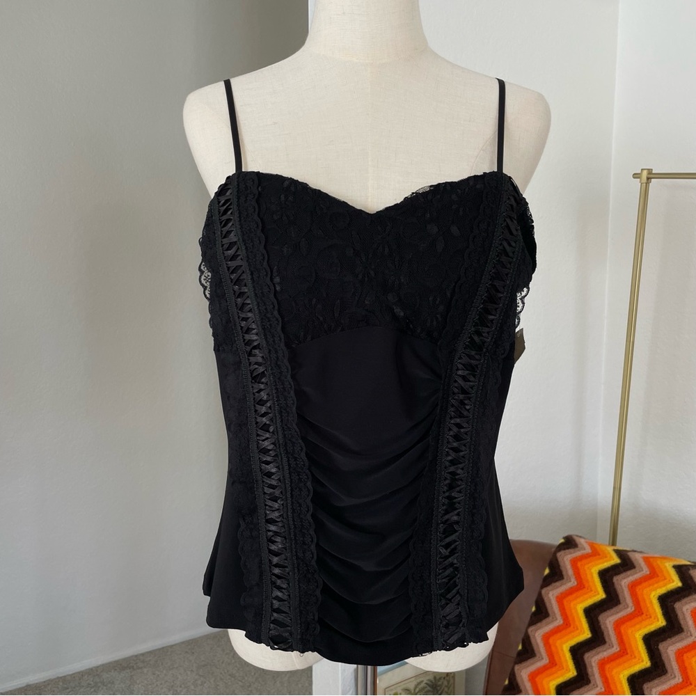 SOLD Y2K Deadstock Dori Coquette Glam Goth Lace Tank Top - Picture 2 of 10
